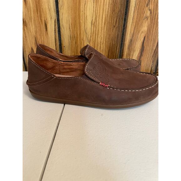 Oulkai leather shoes moccasin slip on size 6.5 Nohea Nubuck Loafers Comfort - Picture 3 of 10
